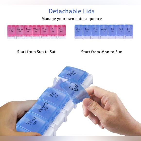 Daily Vitamin Box AM PM Pill Case Organizer Weekly Pop Up 7 Day (5.Purple/Blue) - Picture 4 of 7